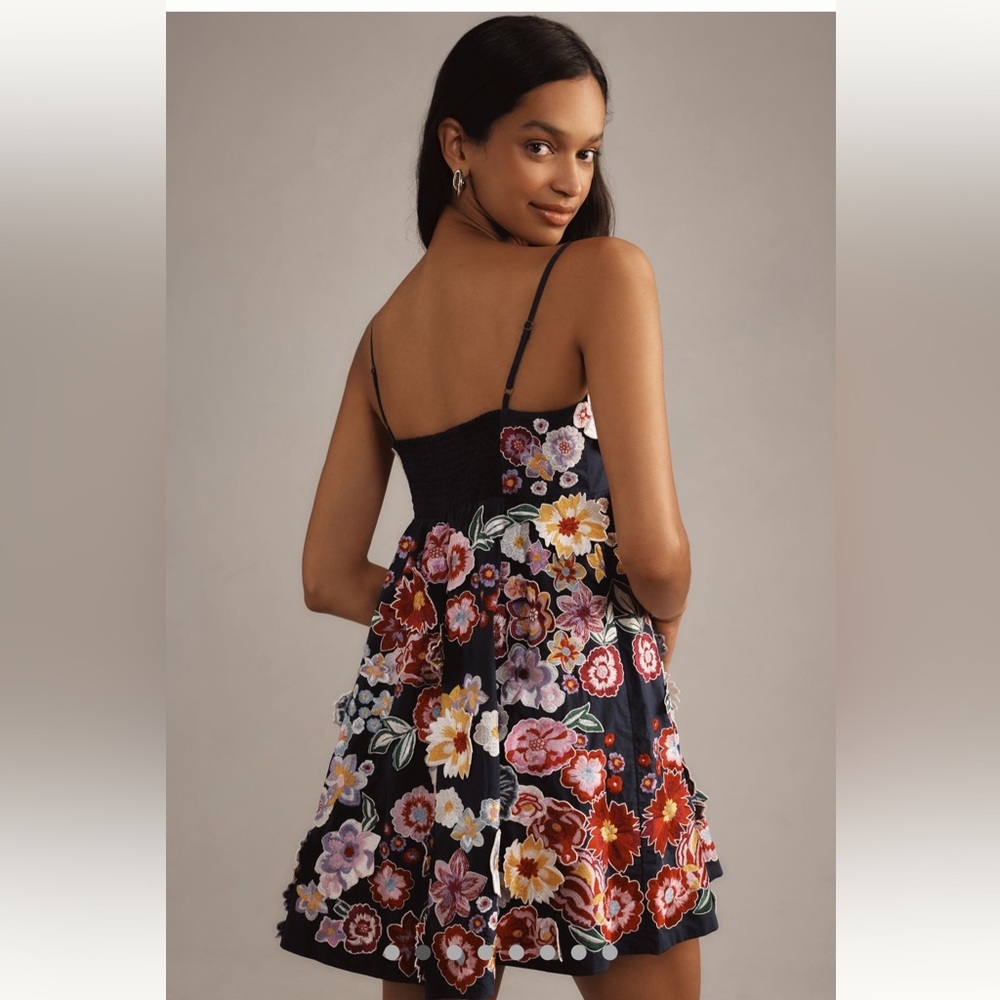 Anthropologie Sleeveless 3D Floral Babydoll Mini Dress - Picture 2 of 10